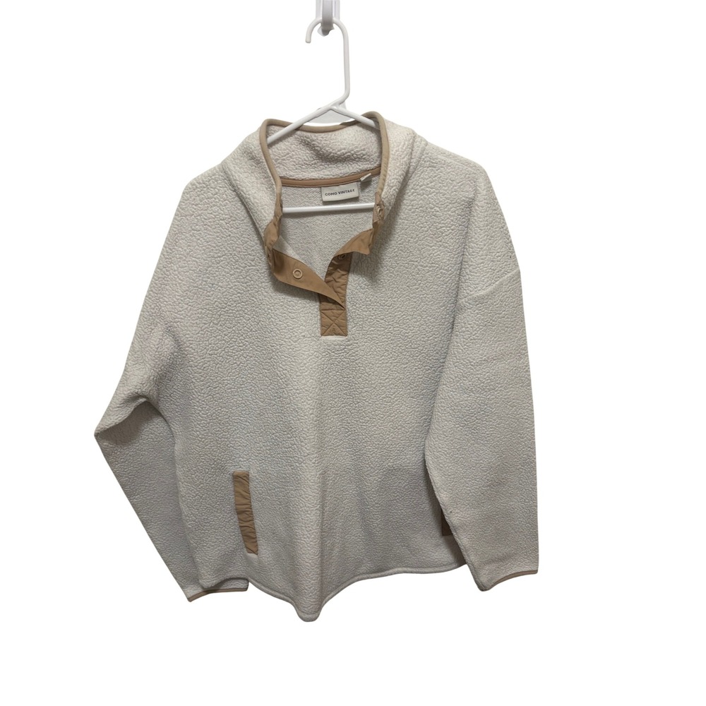 Como Vintage Cream Sherpa Fleece Snap Mock Neck Pullover Sweatshirt L/XL